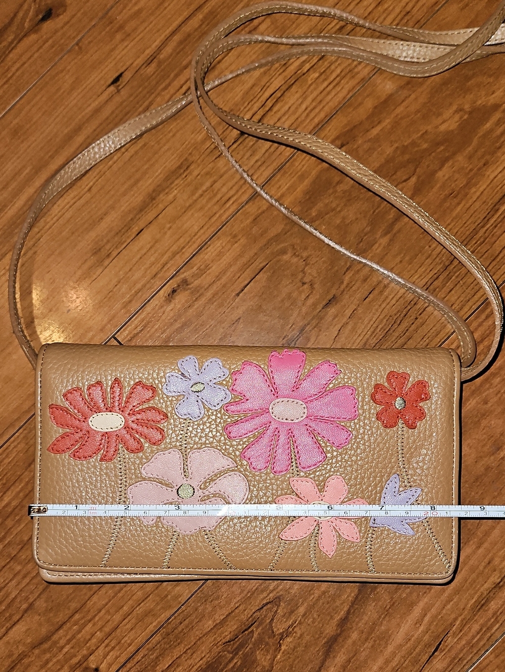 Brighton Pebbled Leather Crossbody With Beautiful Detailed Leather Flowers. - Picture 13 of 16